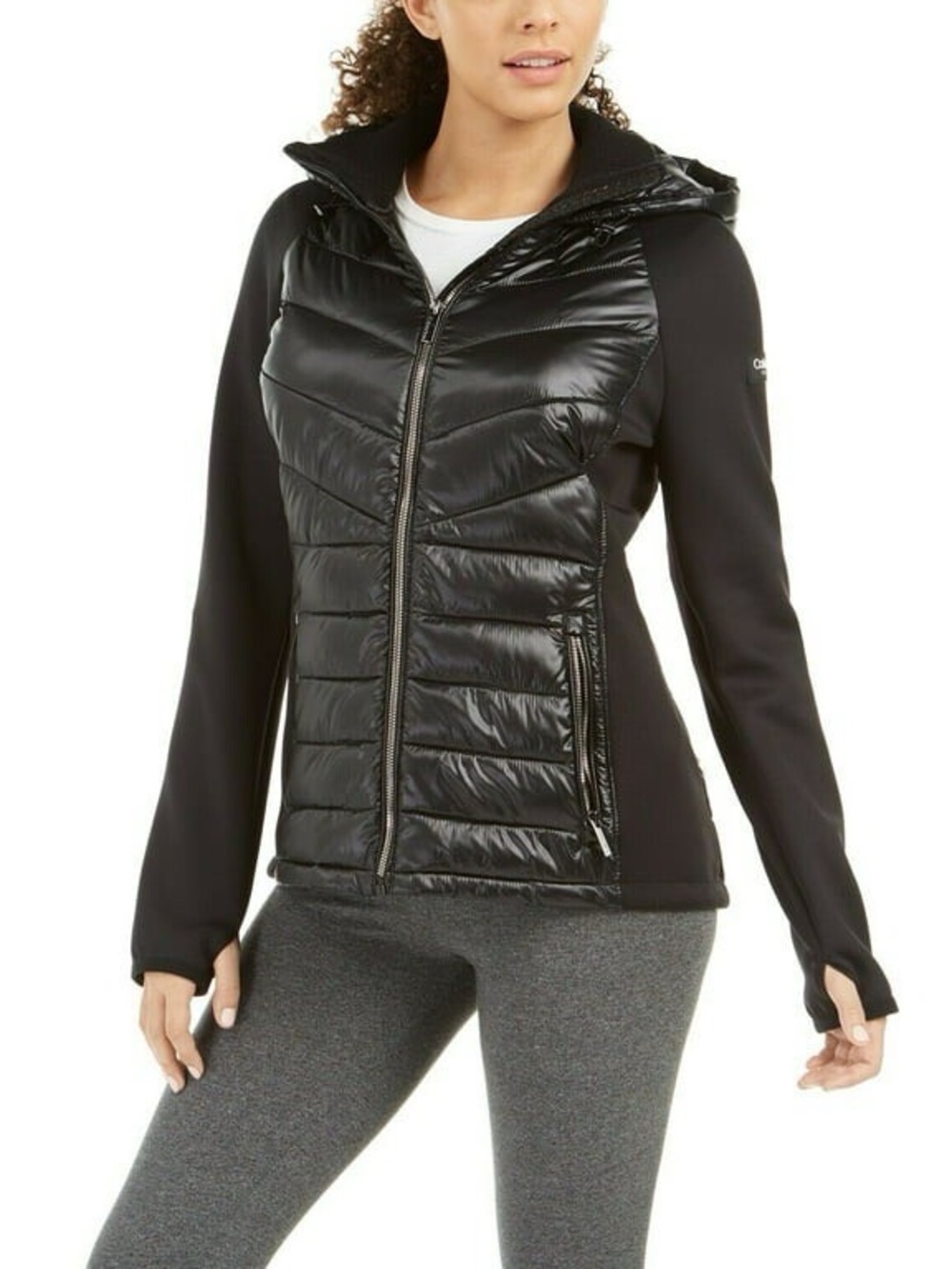 Calvin Klein Performance Mixed-Media Quilted Jacket Black Size Large